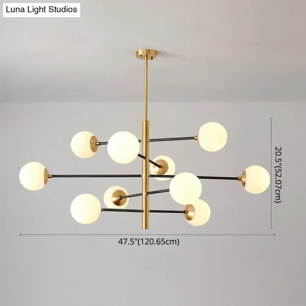 Modern Gold Hanging Chandelier With Satin Opal Glass Ceiling Light For Living Room