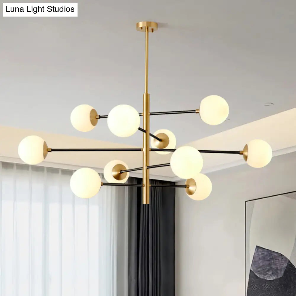 Modern Gold Hanging Chandelier With Satin Opal Glass Ceiling Light For Living Room