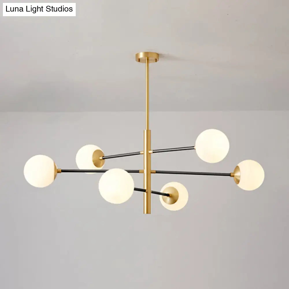 Modern Gold Hanging Chandelier With Satin Opal Glass Ceiling Light For Living Room