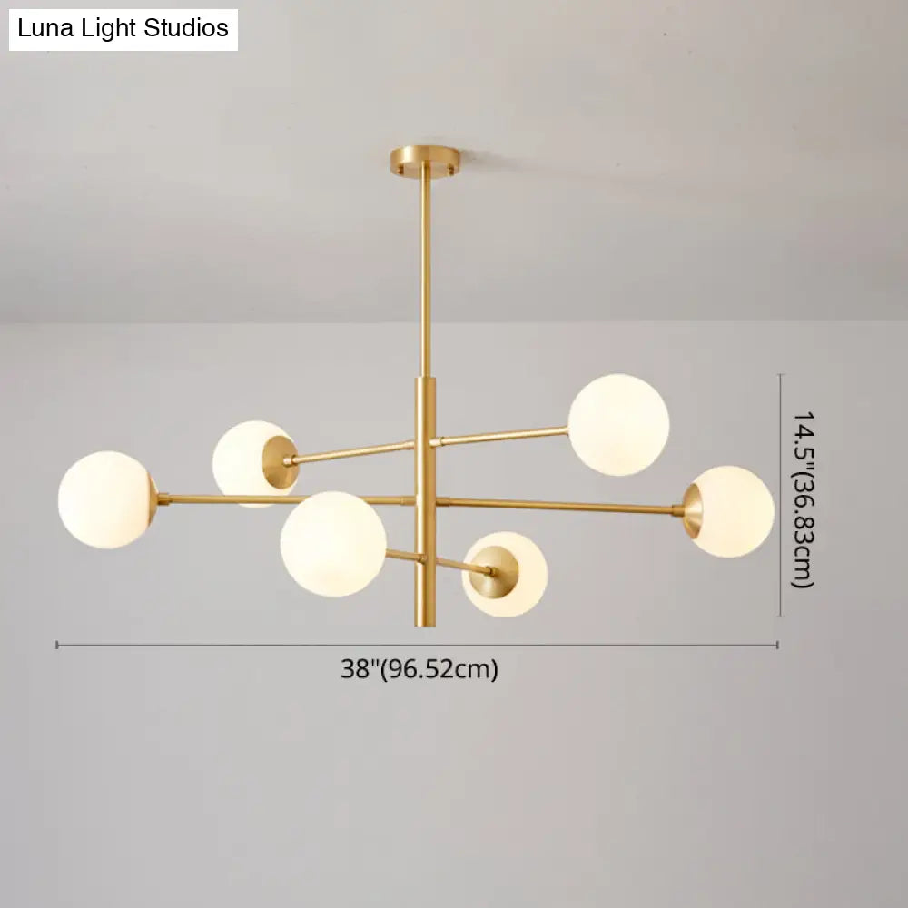 Modern Gold Hanging Chandelier With Satin Opal Glass Ceiling Light For Living Room