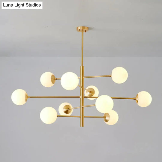 Modern Gold Hanging Chandelier With Satin Opal Glass Ceiling Light For Living Room