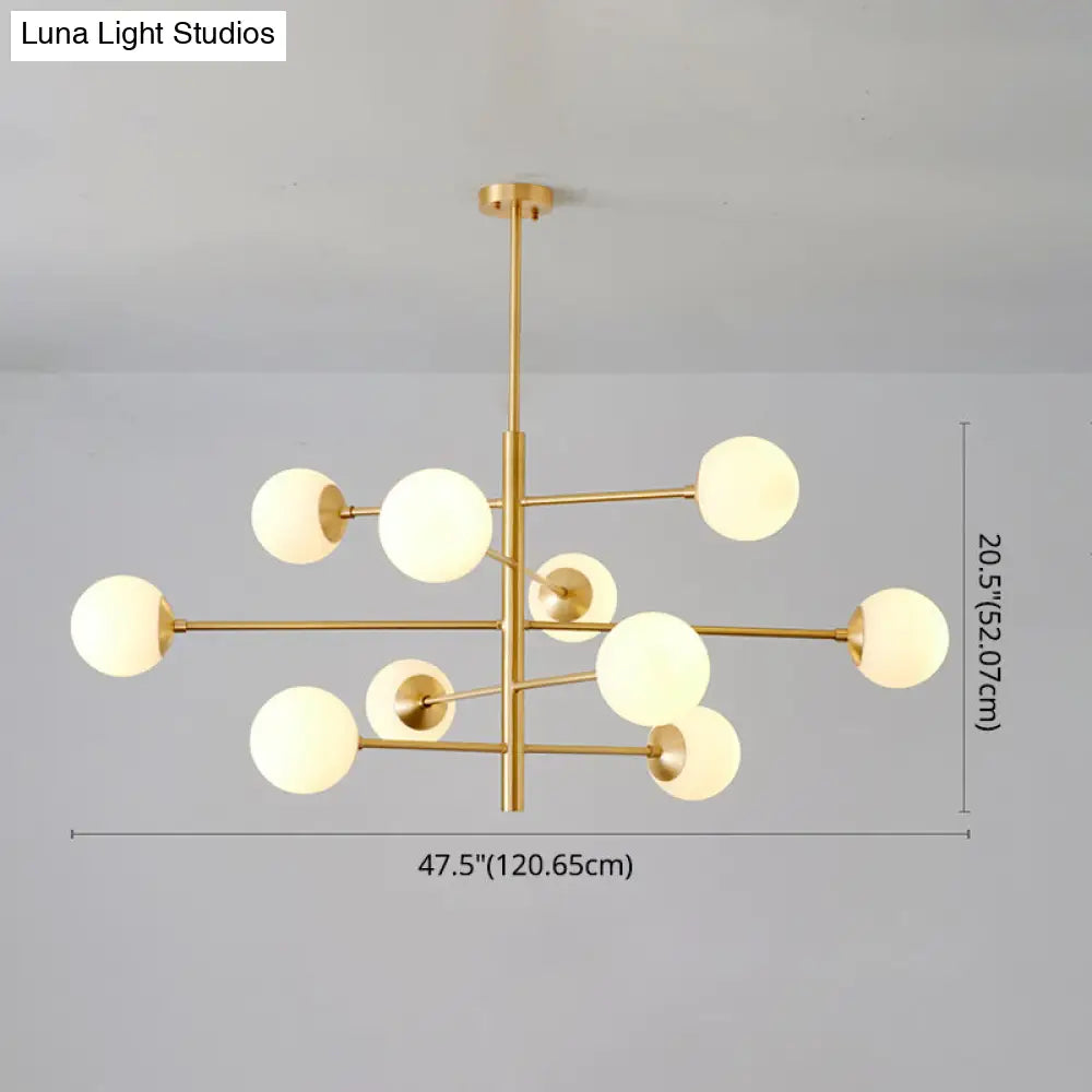 Modern Gold Hanging Chandelier With Satin Opal Glass Ceiling Light For Living Room