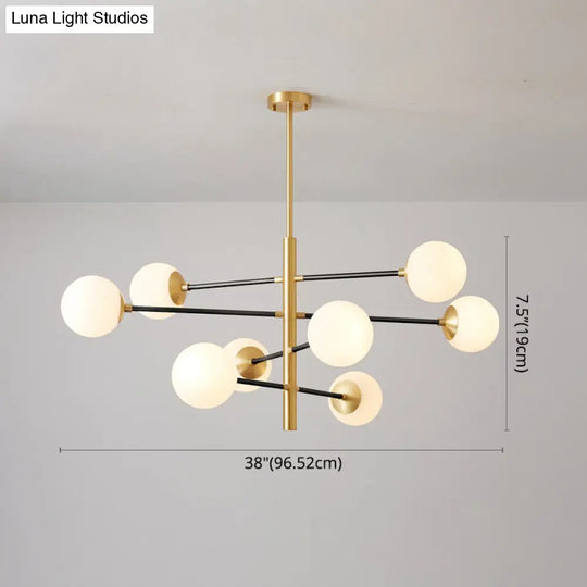 Modern Gold Hanging Chandelier With Satin Opal Glass Ceiling Light For Living Room