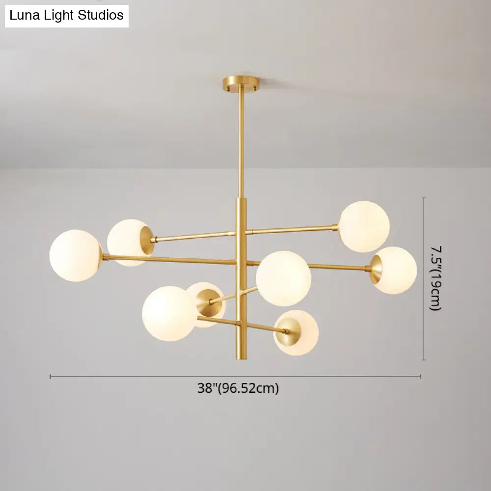 Modern Gold Hanging Chandelier With Satin Opal Glass Ceiling Light For Living Room