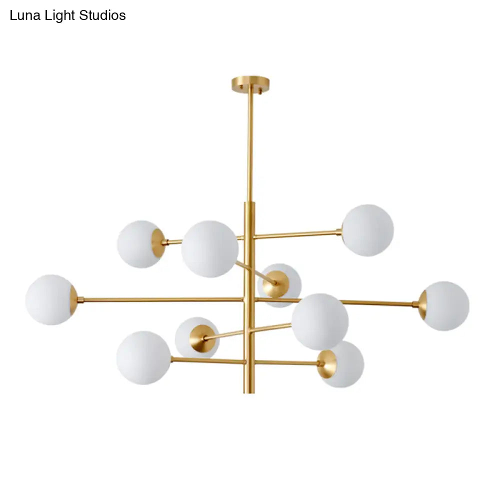 Modern Gold Hanging Chandelier With Satin Opal Glass Ceiling Light For Living Room