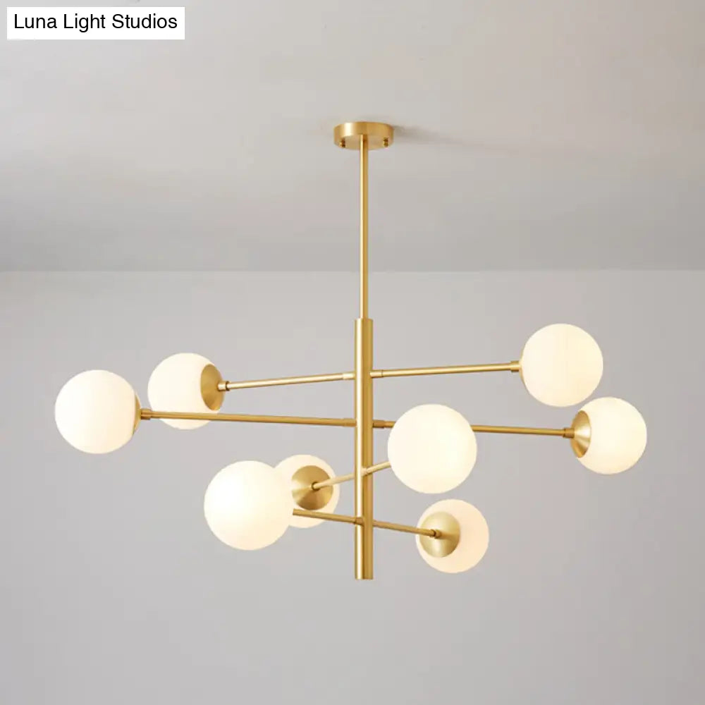 Modern Gold Hanging Chandelier With Satin Opal Glass Ceiling Light For Living Room