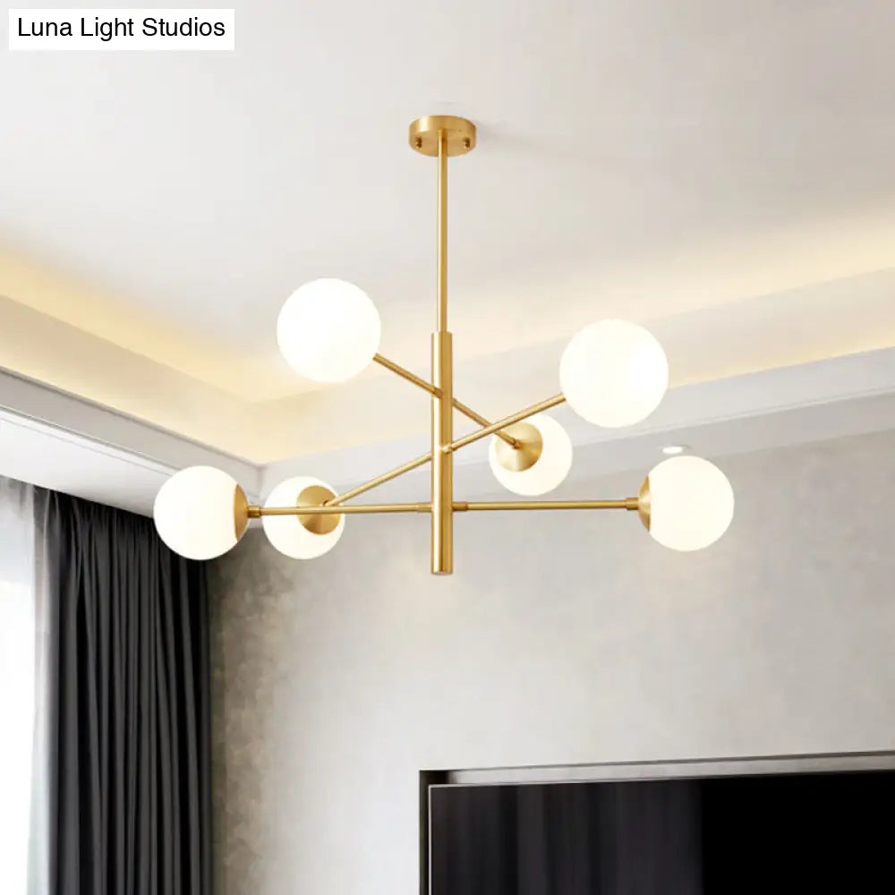 Modern Gold Hanging Chandelier With Satin Opal Glass Ceiling Light For Living Room