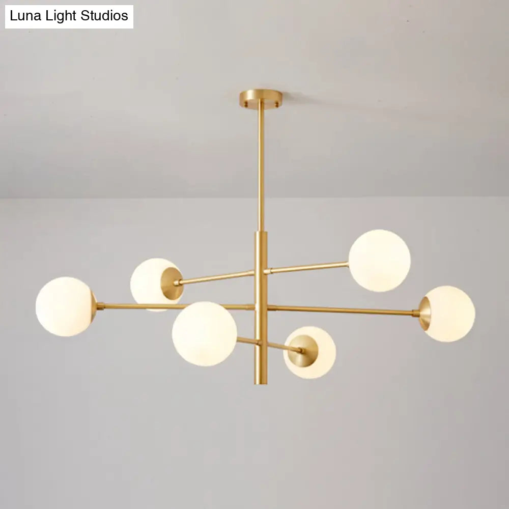 Modern Gold Hanging Chandelier With Satin Opal Glass Ceiling Light For Living Room