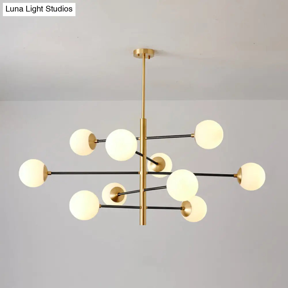 Modern Gold Hanging Chandelier With Satin Opal Glass Ceiling Light For Living Room