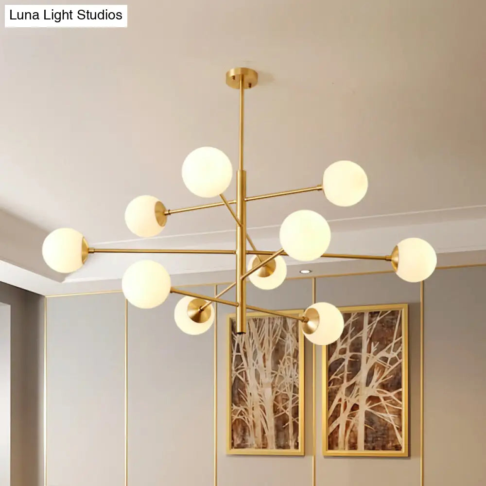 Modern Gold Hanging Chandelier With Satin Opal Glass Ceiling Light For Living Room