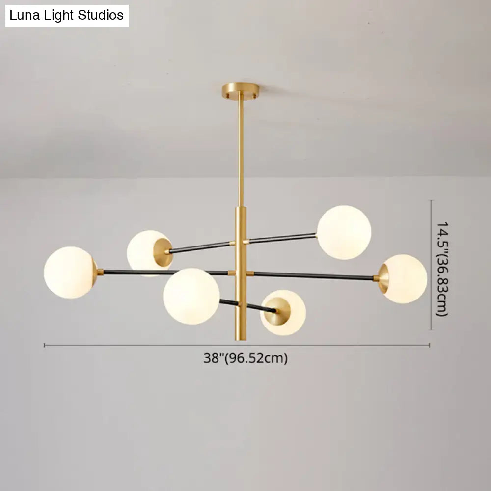 Modern Gold Hanging Chandelier With Satin Opal Glass Ceiling Light For Living Room