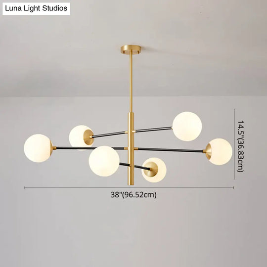 Modern Gold Hanging Chandelier With Satin Opal Glass Ceiling Light For Living Room