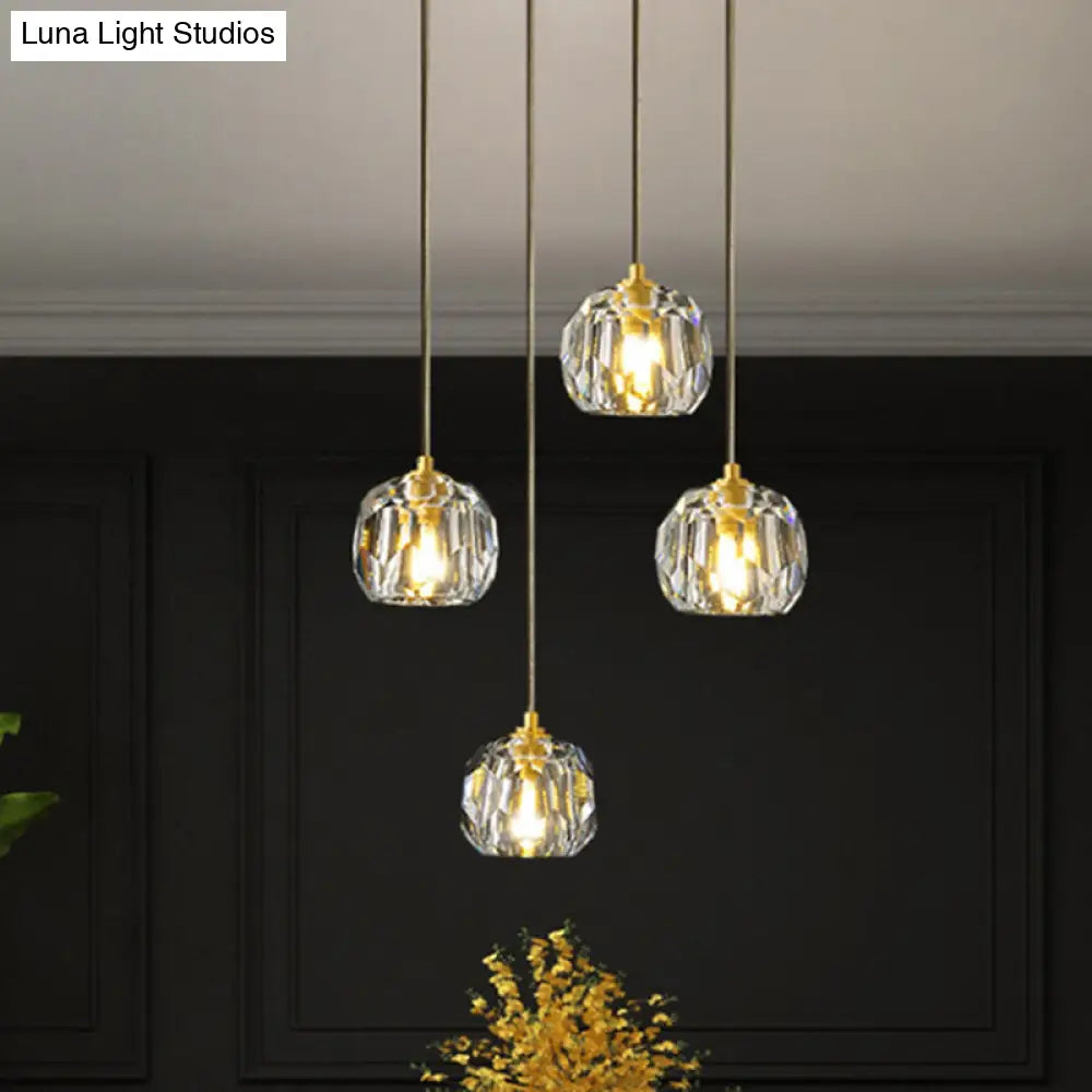 Modern Gold Hanging Lamp - Carved Crystal Shaped Ceiling Pendant For Dining Room