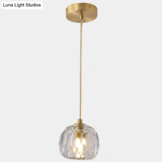 Modern Gold Hanging Lamp - Carved Crystal Shaped Ceiling Pendant For Dining Room / Round