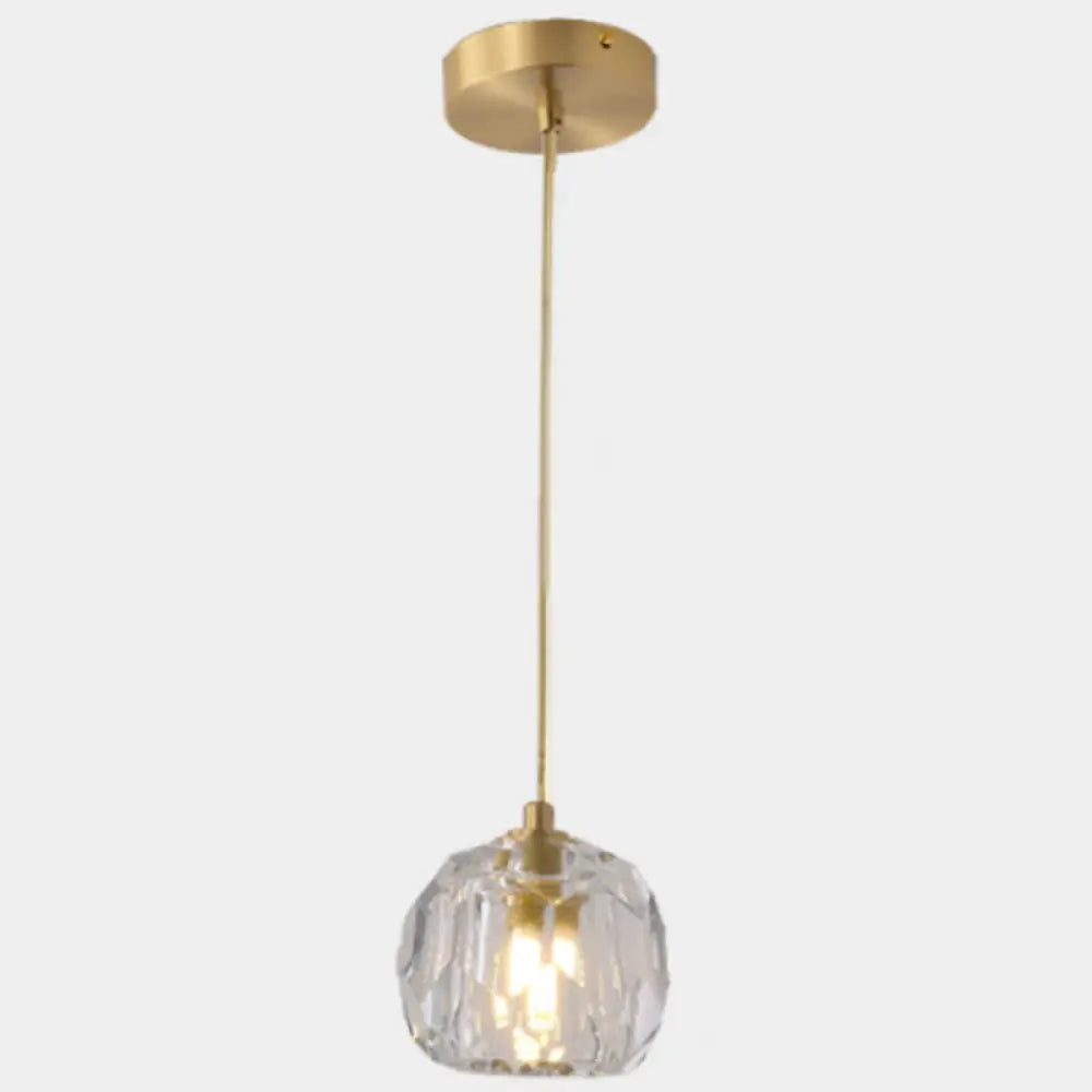 Modern Gold Hanging Lamp - Carved Crystal Shape Dining Room Ceiling Pendant / Round