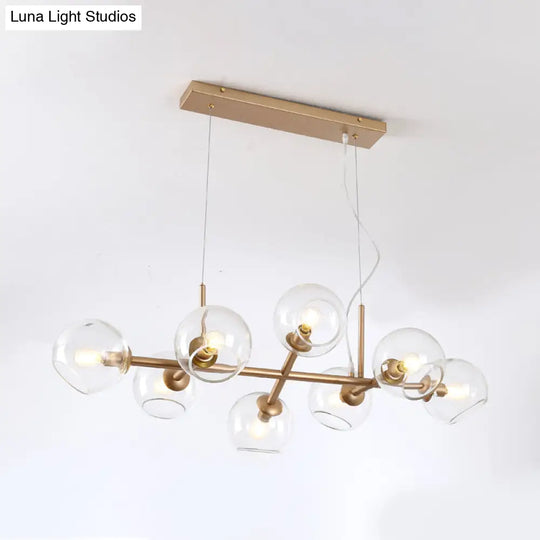 Modern Gold Hanging Light Kit With Clear Glass Orb Shade - 8 Bulbs Ideal For Dining Room Or Island