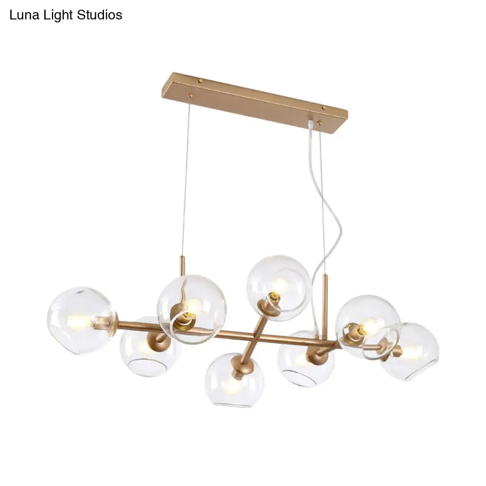 Modern Gold Hanging Light Kit With Clear Glass Orb Shade - 8 Bulbs Ideal For Dining Room Or Island