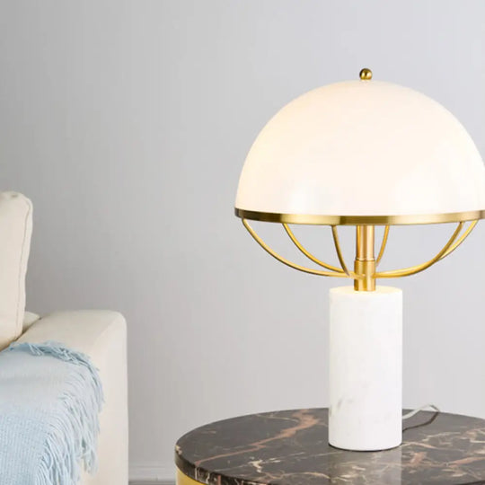 Modern Gold Hemisphere Task Lamp With Opal Glass & Marble Base