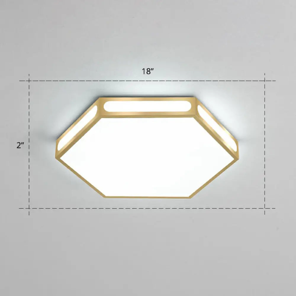 Modern Gold Hexagon Led Flush Mount Ceiling Light For Bedroom / 18’ White