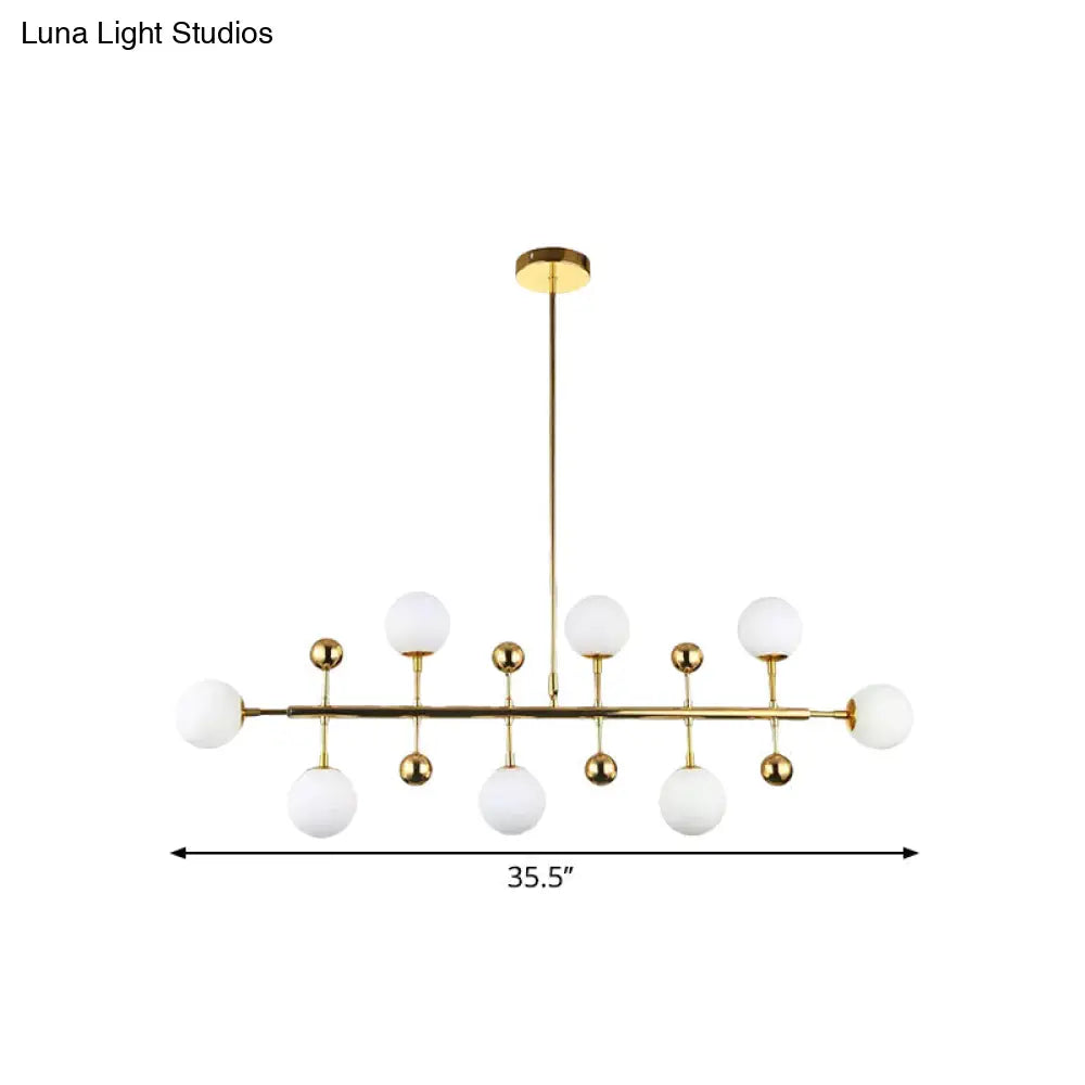 Modern Gold Hotel Linear Chandelier - Opal Glass 8 Lights Ceiling Pendant