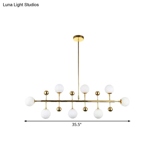 Modern Gold Hotel Linear Chandelier - Opal Glass 8 Lights Ceiling Pendant