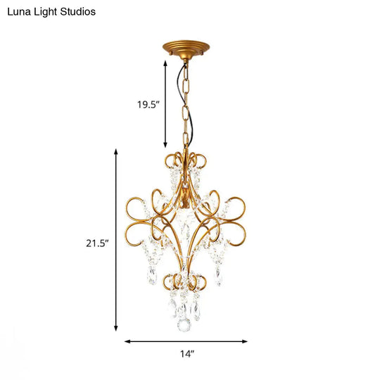 Modern Gold Pendant Light With Glass Strand - Iron Bent Arm Frame