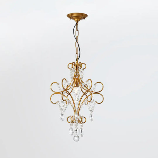 Modern Gold Iron Bent Arm Pendant Light Fixture With Glass Strand - 1 Hanging