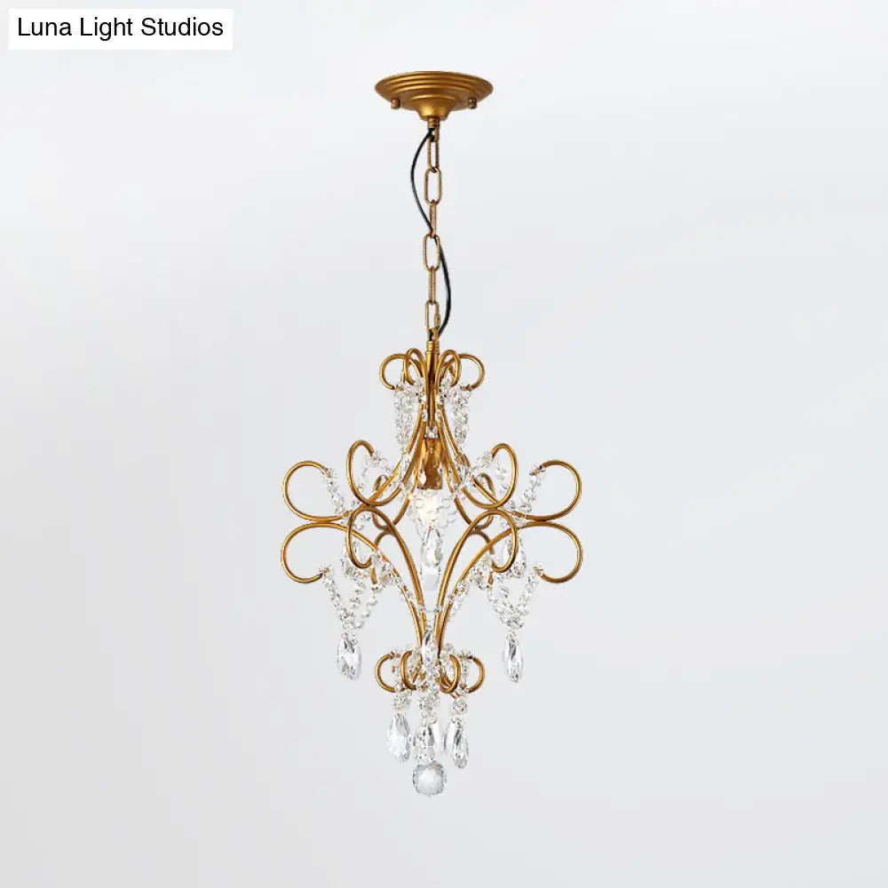 Modern Gold Pendant Light With Glass Strand - Iron Bent Arm Frame