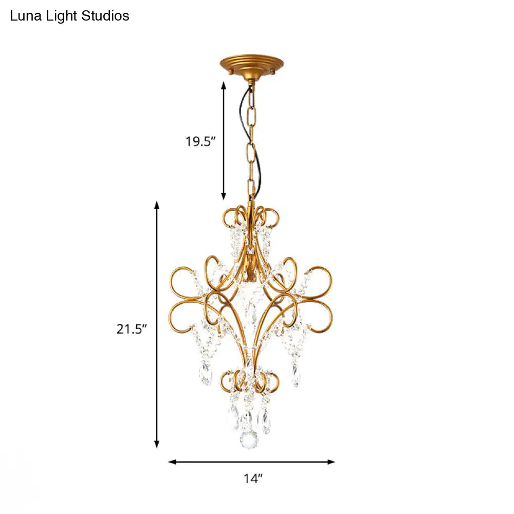 Modern Gold Iron Bent Arm Pendant Light Fixture With Glass Strand - 1 Hanging