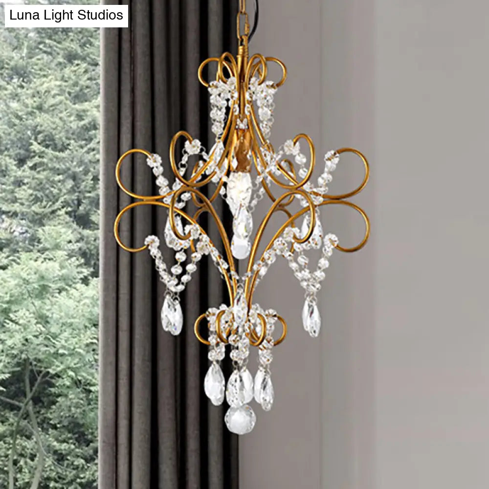 Modern Gold Iron Bent Arm Pendant Light Fixture With Glass Strand - 1 Hanging