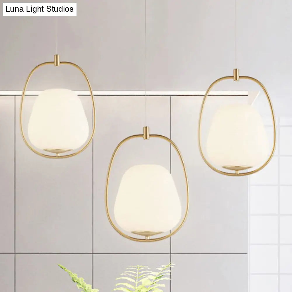 Modern Gold Pendant Lamp With White Glass In Oval Shape - 1 Light Dining Room Fixture