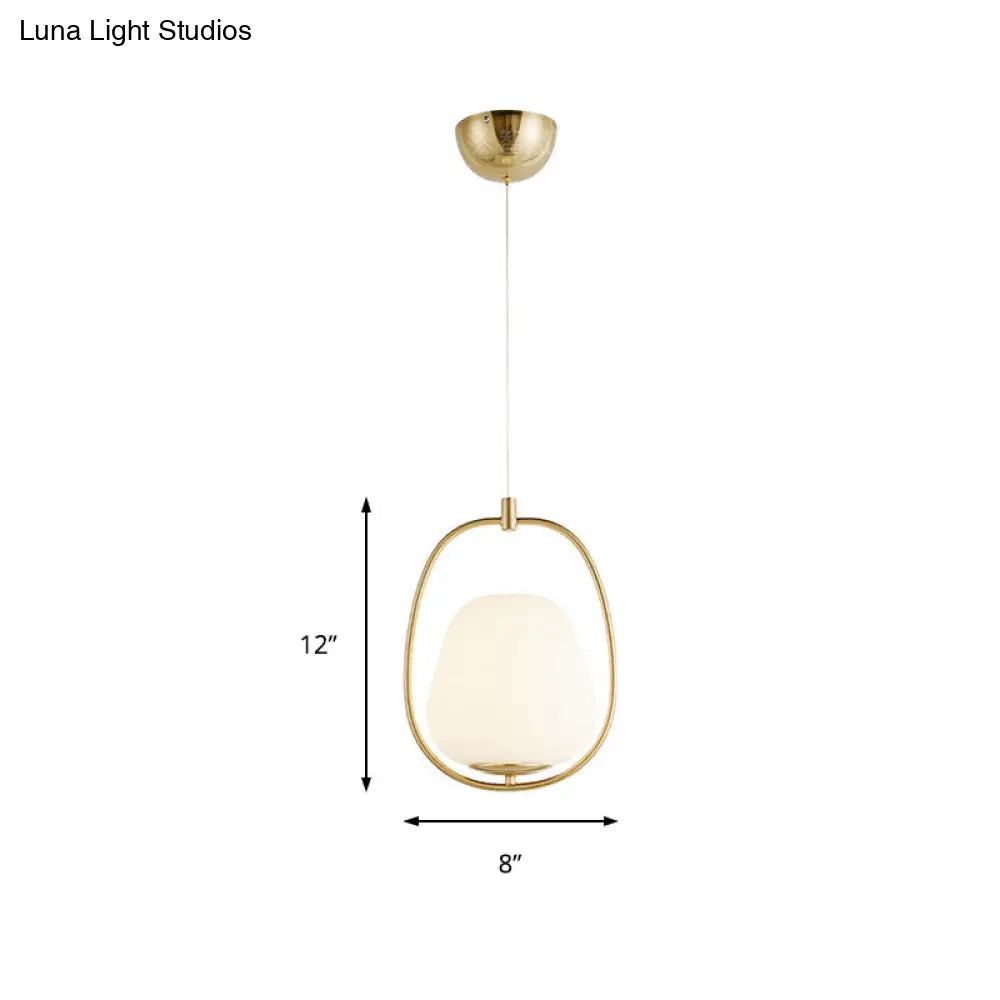 Modern Gold Iron Ring Pendant Lamp With White Glass - Oval Dining Room Fixture