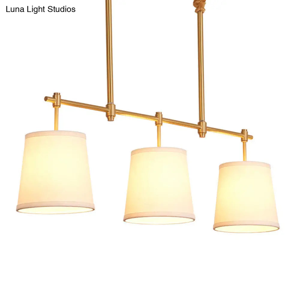 Modern Gold Island Chandelier Light - Fabric Empire Shade Suspension Lighting With 3 Bulbs