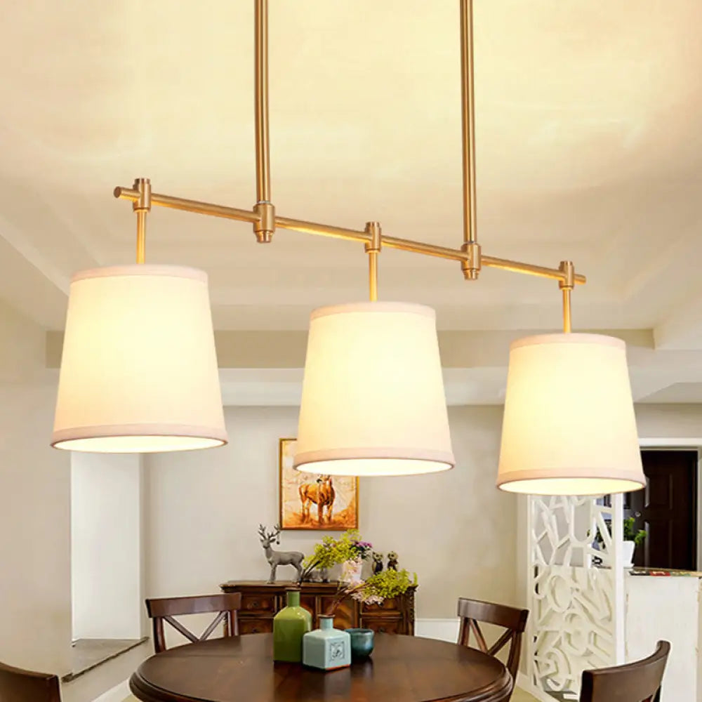 Modern Gold Island Chandelier Light - Fabric Empire Shade Suspension Lighting With 3 Bulbs