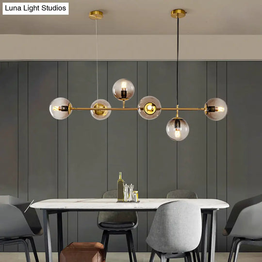 Modern Gold Island Pendant Light With 6 Lights - Spherical Glass Ceiling Fixture For Dining Table