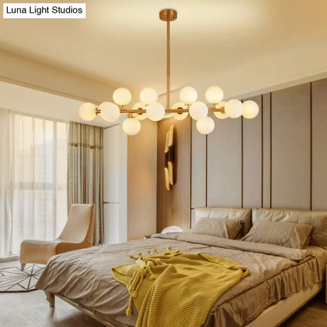 Modern Gold Island Pendant Lighting With 16 Lights - Spherical Glass Ceiling Light For Living Room