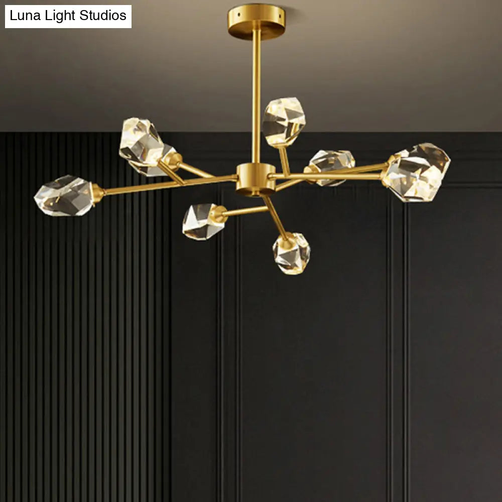 Modern K9 Crystal Gem Chandelier In Gold - 6/9/18-Head Living Room Ceiling Lamp 9 /