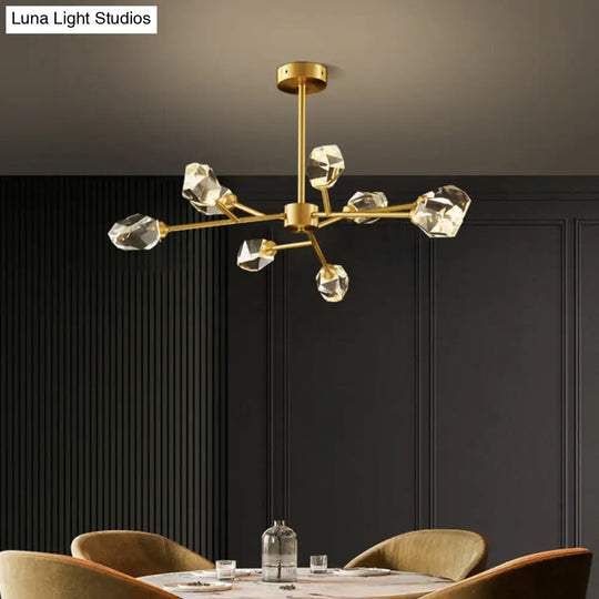 Modern K9 Crystal Gem Chandelier In Gold - 6/9/18-Head Living Room Ceiling Lamp