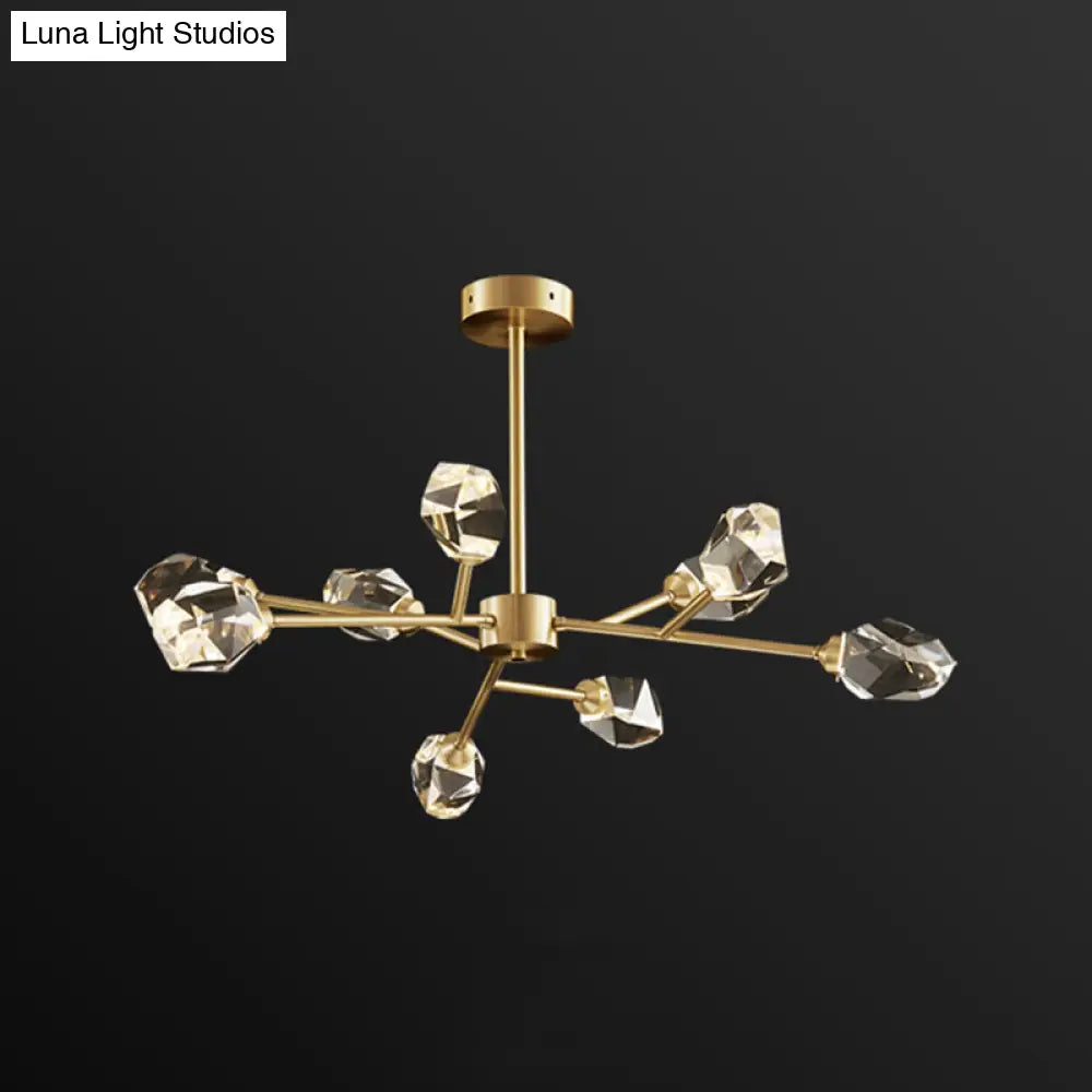 Modern Gold K9 Crystal Gem Chandelier - 6/9/18-Head Living Room Ceiling Lamp