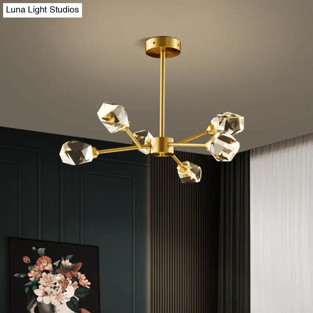 Modern K9 Crystal Gem Chandelier In Gold - 6/9/18-Head Living Room Ceiling Lamp 6 /