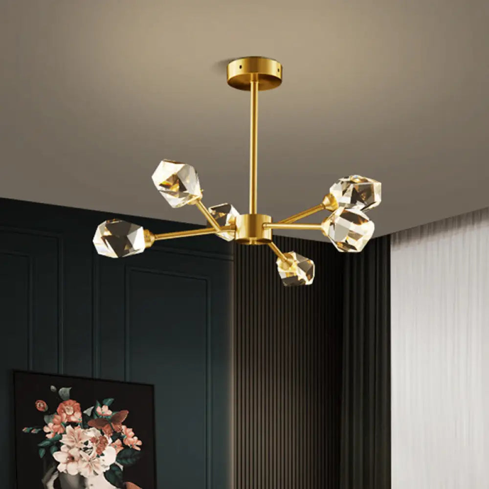 Modern Gold K9 Crystal Gem Chandelier - 6/9/18-Head Living Room Ceiling Lamp 6 /