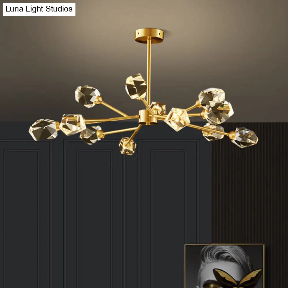 Modern K9 Crystal Gem Chandelier In Gold - 6/9/18-Head Living Room Ceiling Lamp