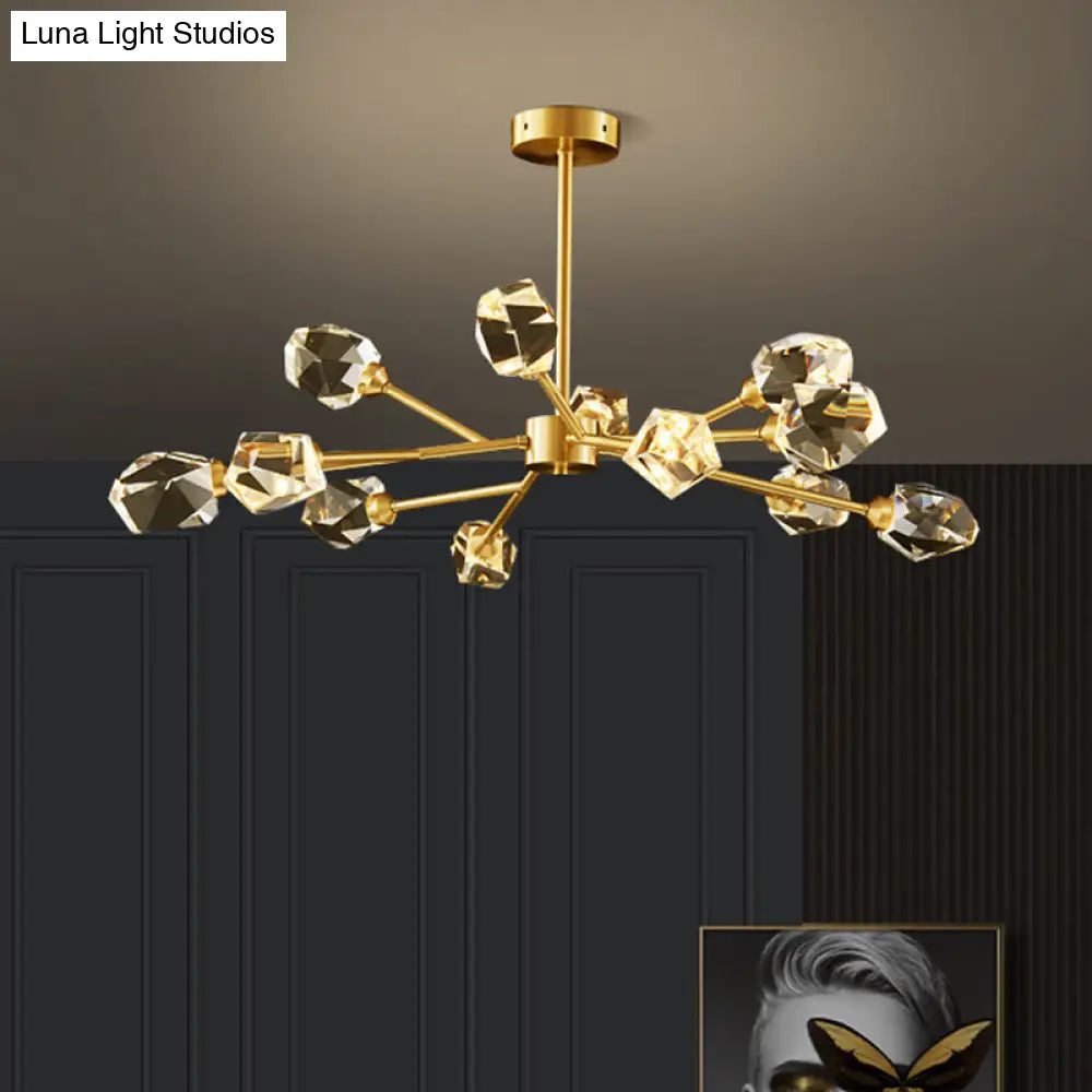 Modern Gold K9 Crystal Gem Chandelier - 6/9/18-Head Living Room Ceiling Lamp