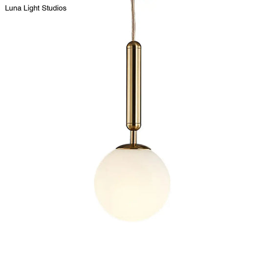 Post-Modern Gold Kitchen Pendant Light With White Glass Shade - 1-Light Kit 6/8/10 Wide