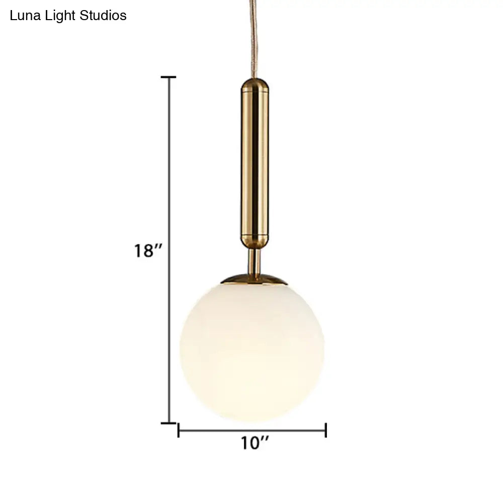 Post-Modern Gold Kitchen Pendant Light With White Glass Shade - 1-Light Kit 6/8/10 Wide