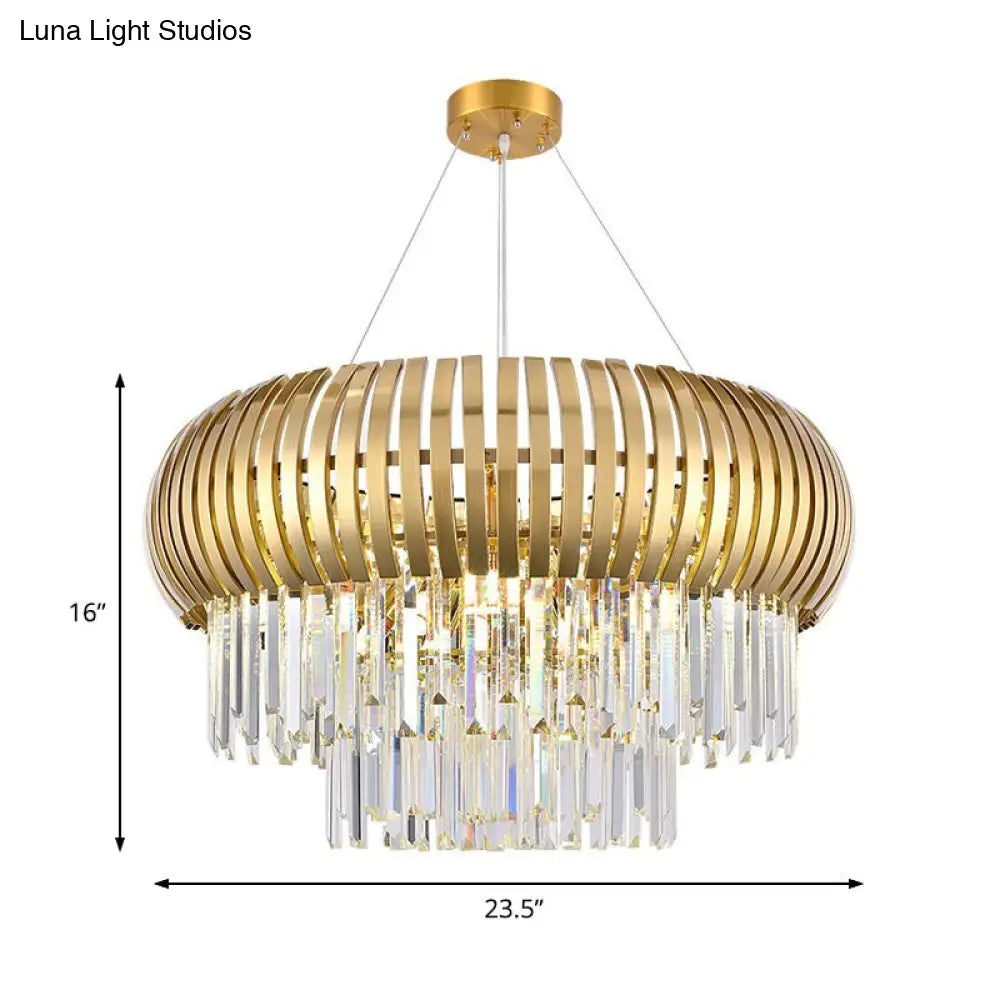 Contemporary 5-Light Crystal Hanging Ceiling Light With Gold Lantern Chandelier Design