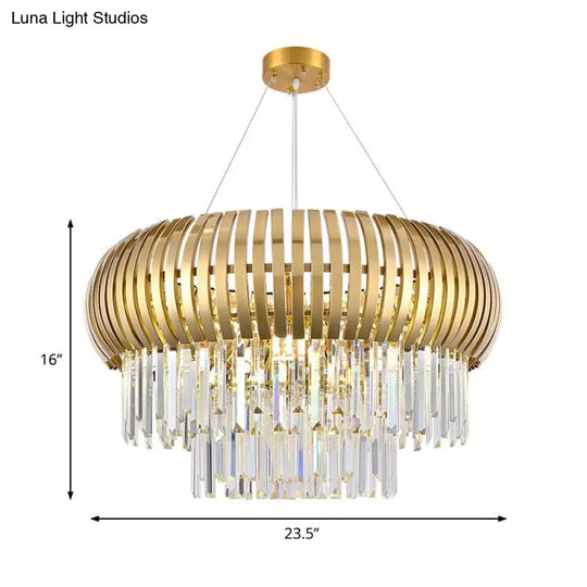 Contemporary 5-Light Crystal Hanging Ceiling Light With Gold Lantern Chandelier Design