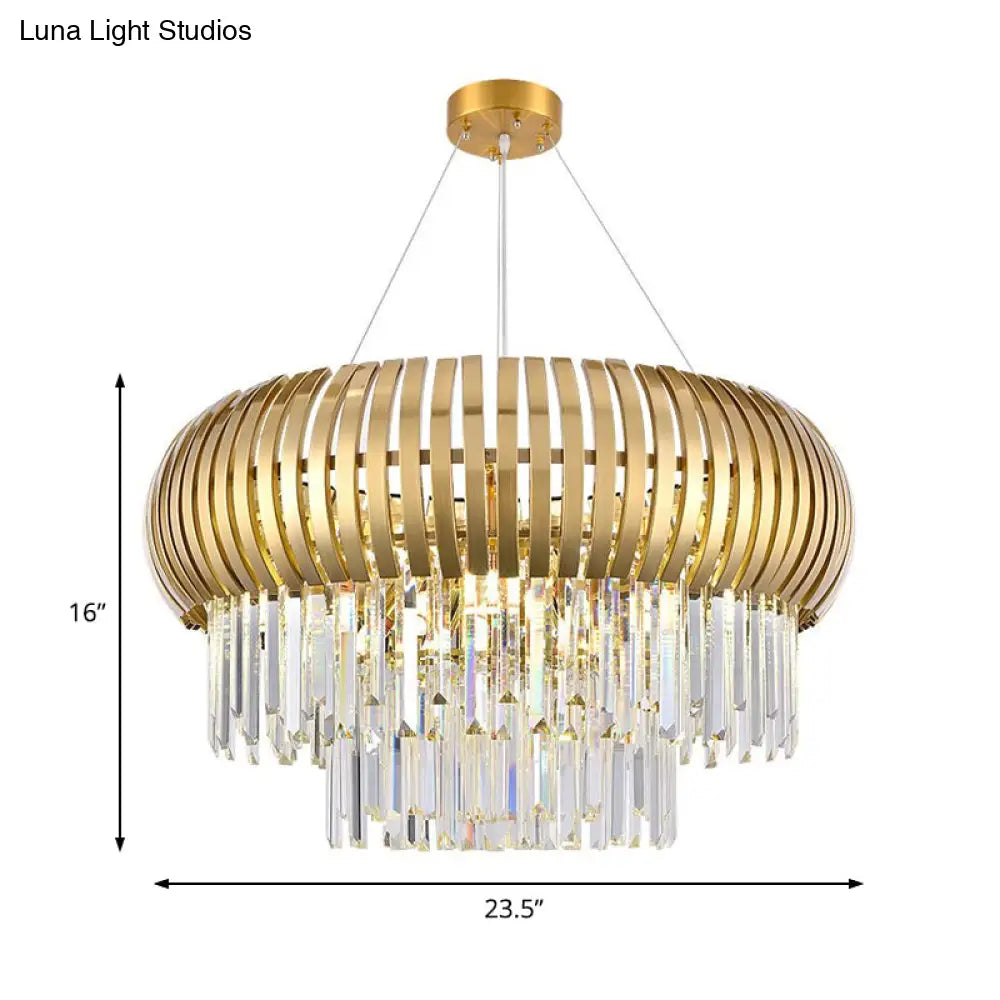 Modern Gold Lantern Chandelier Light With Crystal And Metal Shade - 5-Light Hanging Ceiling Fixture