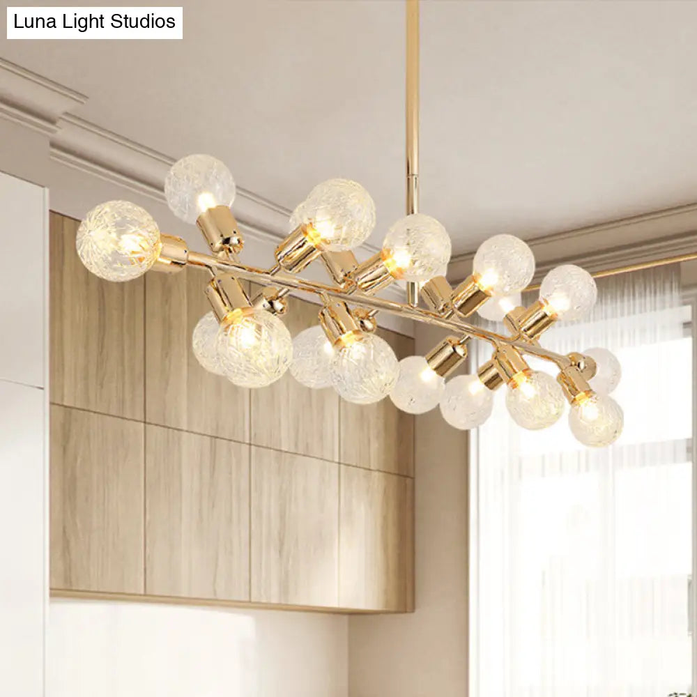 Modern Gold Lattice Glass Island Pendant Ceiling Light - 18 Head Kitchen Fixture