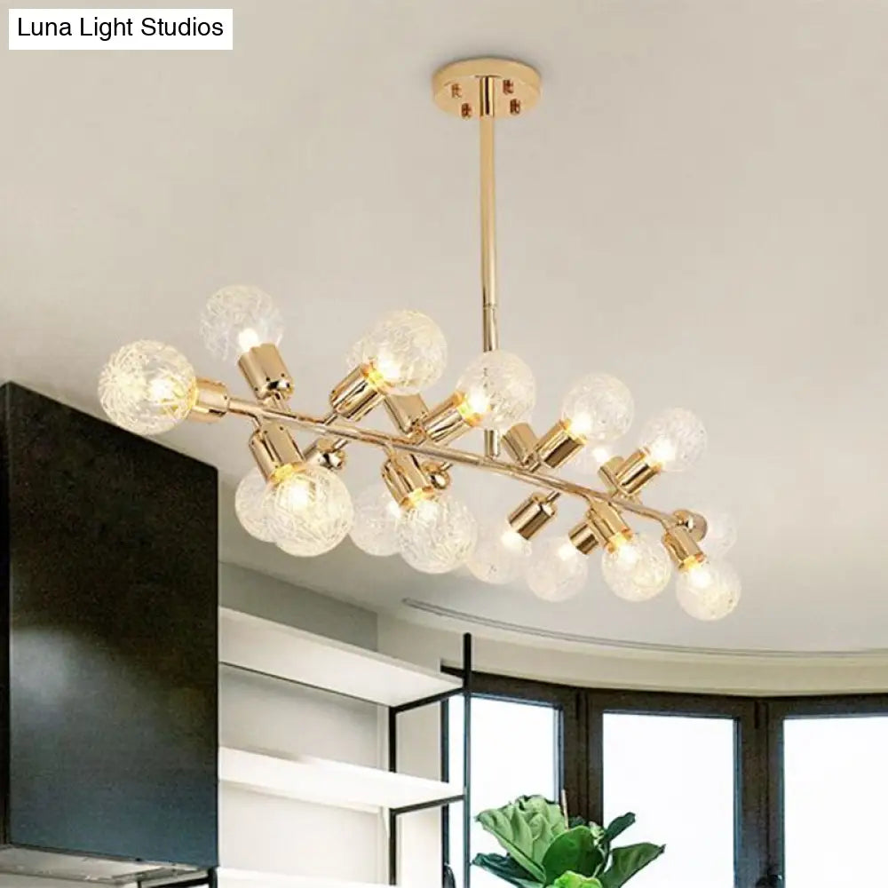 Modern Gold Lattice Glass Island Pendant Ceiling Light - 18 Head Kitchen Fixture